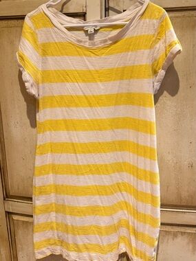 Banana Republic Yellow and White Striped T-Shirt Dress